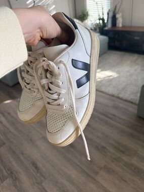 Veja White Leather Sneakers with Black V Detail